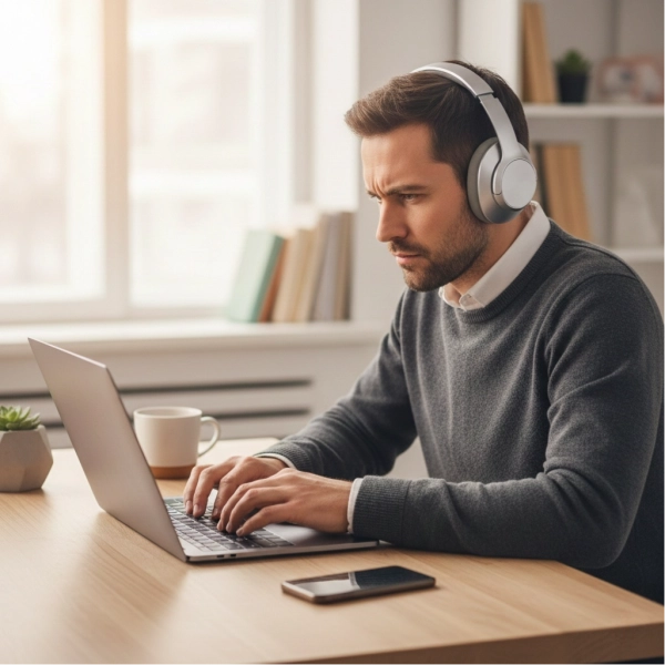 Focused employee working without distractions in a quiet office environment