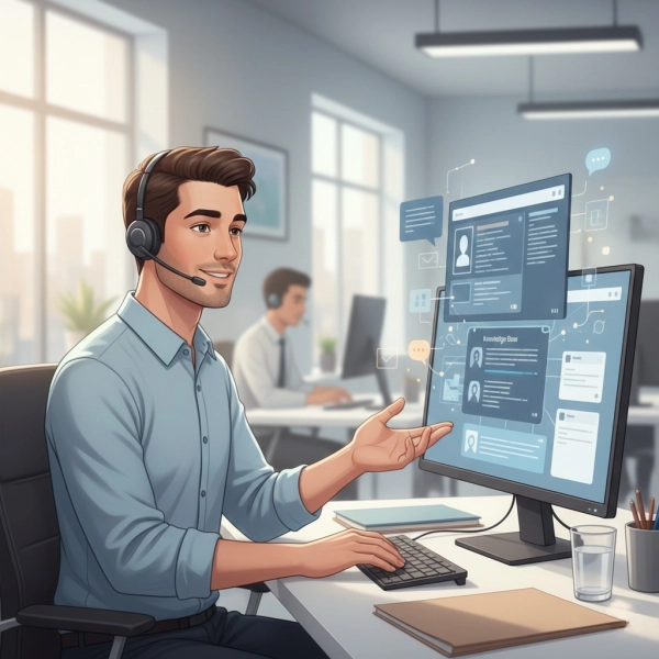 Key customer service skills like communication, problem-solving, and teamwork represented visually