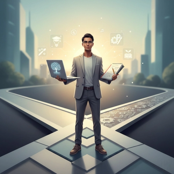Switching careers without experience illustrated by a professional planning a new career path