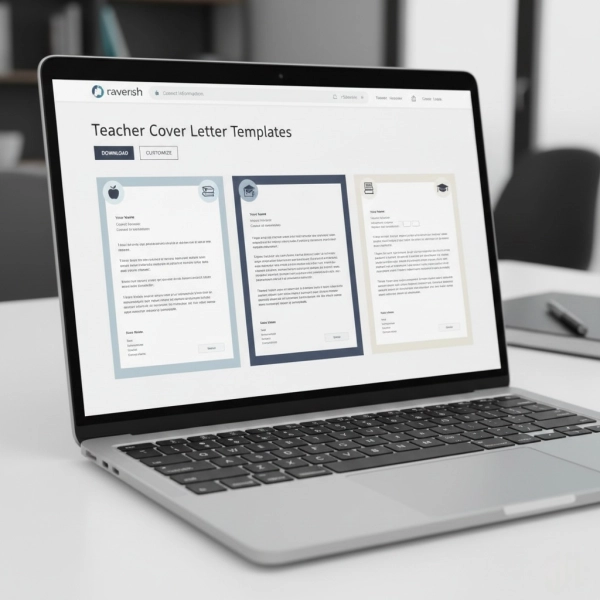 Teacher cover letter examples displayed on a laptop screen