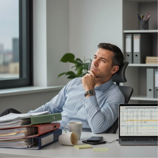 Professional reflecting to understand the source of workplace conflict