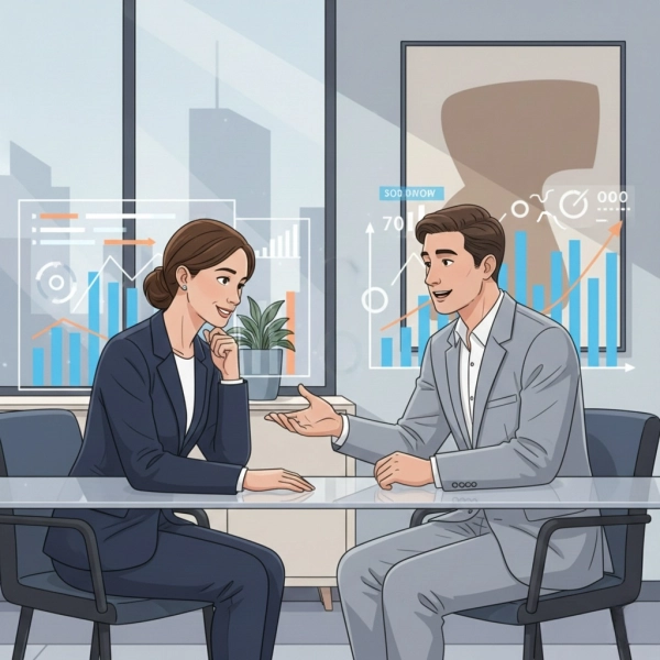 Candidate explaining achievements with measurable results in an interview