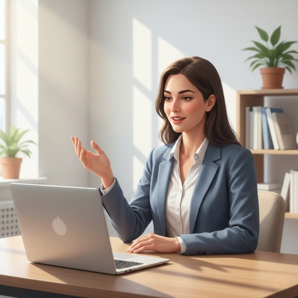 Professional body language during a virtual job interview with good posture and eye contact
