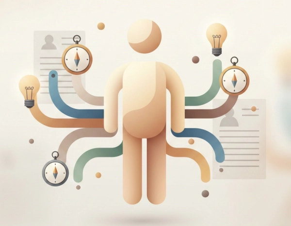 Illustration explaining the meaning of the Vocationic brand and its human-centered approach to career guidance