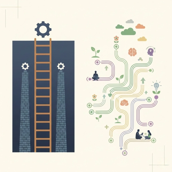 Comparison between traditional vocational career paths and the flexible, evolving Vocationic career approach