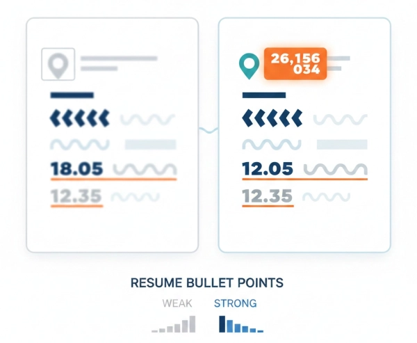 Comparison of weak versus strong resume bullet points using action verbs