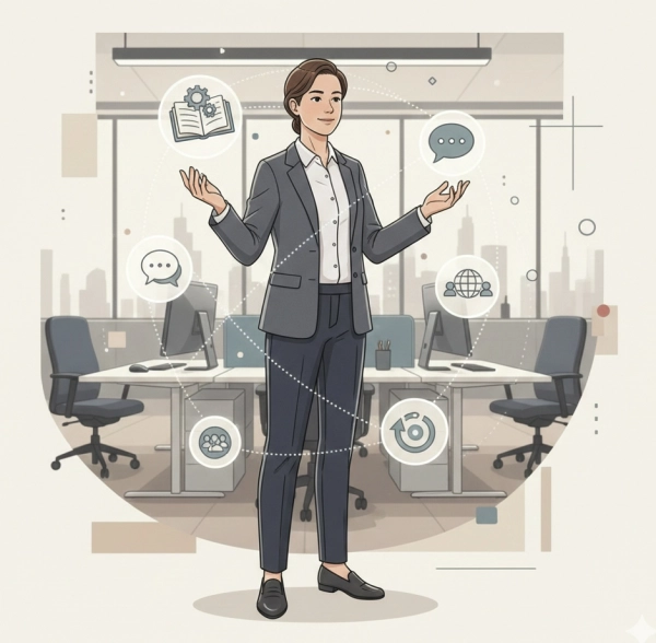 Workplace adaptability shown through flexibility, learning, and calm problem-solving