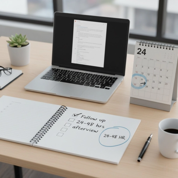 Best time to send a follow-up email 24 to 48 hours after an interview