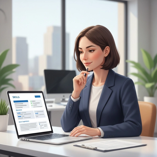 Recruiter reviewing a student resume focused on skills, projects, and potential