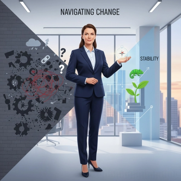 Employee adapting to workplace change and uncertainty with resilience
