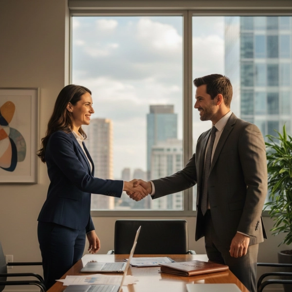 Colleagues shaking hands after reaching a mutually beneficial agreement